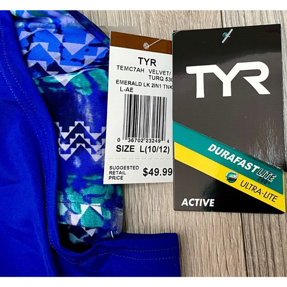 TYR DuraFast Lite Emerald Lake 2n1 Tankini Top Velvet Turquoise Large 10/12 $50 - Picture 5 of 10